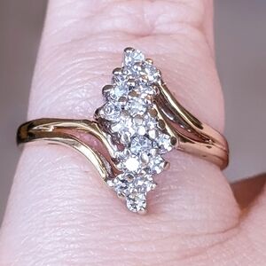 Antique 14K solid gold diamond waterfall cluster ring